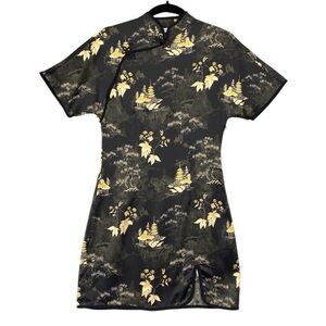 Zara Qipao Inspired Asian Print Dress Size XS Black